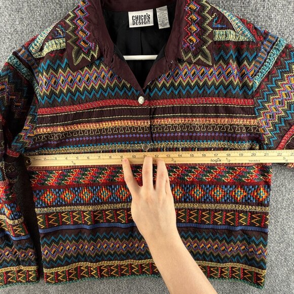 VTG Chicos Design Women Jacket Size 2 Boho Art Bohemian Colorful 90s Lightweight - Picture 8 of 14